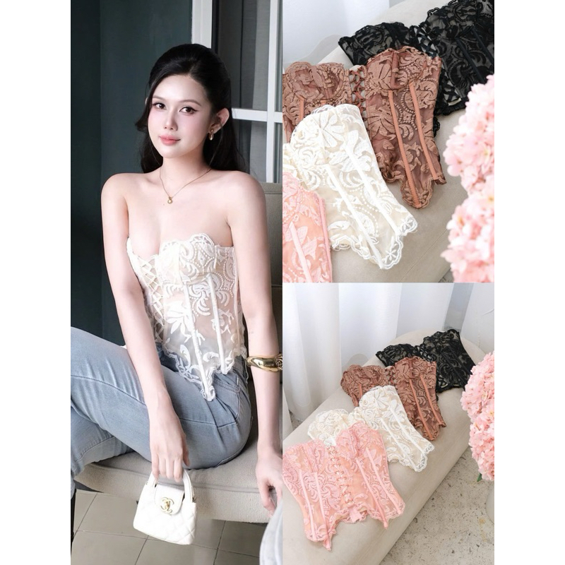Áo quây cúp ngực ren hoa nổi 3d tôn dáng quyến rũ
