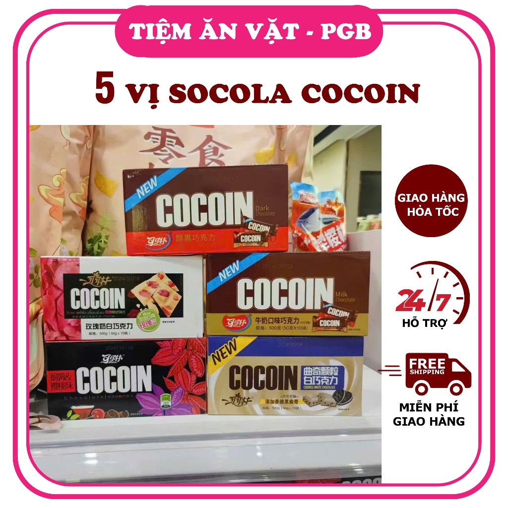 [Chocolate Cocoin- Mix 8 vị] Kẹo Socola Rựu vang, Choco Đen, Oreo, Hoa Hồng, Sữa, Vị Cam, Dâu trái c