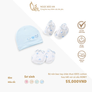  HONEY  0-3M  Set nón bao tay chân sơ sinh chất cotton cao cấp dành cho bé trai bé gái mềm mịn thoáng mát 