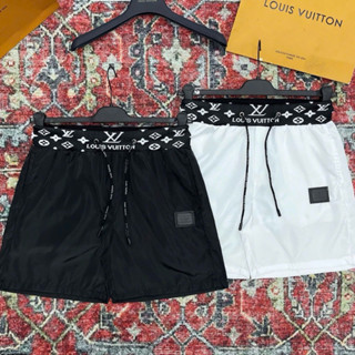  Quần cộc short gió Eo Vì cạp dệt vân hoa chữ đùi thêu mác da đính logo sắt 