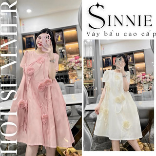 Váy bầu dự tiệc, đầm bầu thiết kế babydoll xinh xắn , hoa thêu thủ công tỉ mỉ sang chảnh, hàng nhập Quảng Châu cao cấp