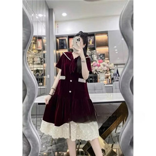  Váy bầu xinh dự tiệc đầm bầu thiết kế dáng babydoll vải nhung cao cấp cổ áo nơ vạt xinh xắn lên dáng cực xinh 