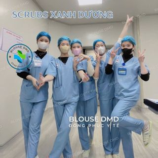  Bộ scrubs Bác Sĩ đồng phục cổ tim Phòng khám Nha Khoa Spa Thẩm mỹ viện màu xanh dương 