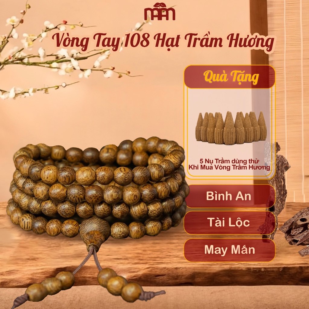 Vòng Tay Trầm Hương 108 Hạt Phong Thủy May Mắn, Bình An, Tài Lộc, Vòng Tay Phong Thủy Cho Nam, Nữ