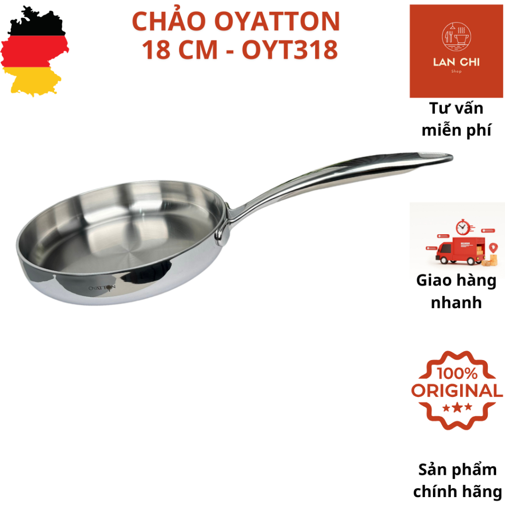 Chảo inox 316, chảo OYATTON 18cm, chảo inox, chảo OYATTON, chảo cạn, chảo 18cm, chảo inox chống dính