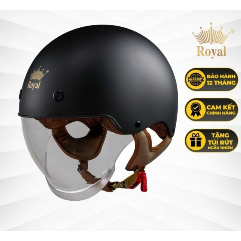 [ẢNH THẬT - CHO XEM HÀNG] Mũ bảo hiểm 1/2 đầu kính âm Royal M239 màu đen nhám - Nón bảo hiểm kính dấ