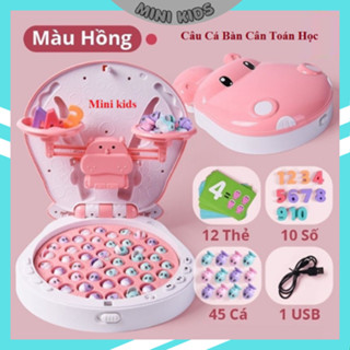 Bộ đồ chơi câu cá hà mã toán học 4in1 cho bé(45 cá, 12 thẻ học, số 1-10, dây sạc kèm bàn cân)