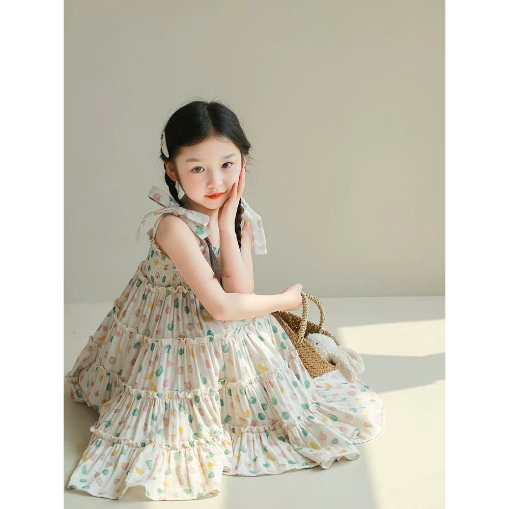 Đầm hai dây nàng thơ hoạ tiết đáng yêu cho bé gái từ 8-45kg G63