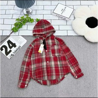 Áo sơ mi kẻ cho BÉ TRAI, GÁI, có mũ , chất liệu dạ kẻ dày dặn , chống nắng ,chống tia uv