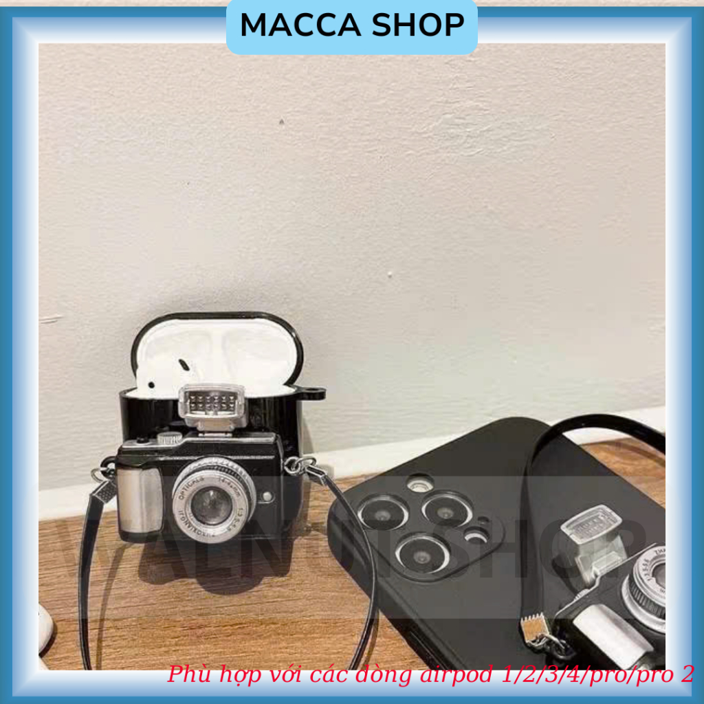 [sale off] ốp airpod hình máy ảnh kèm dây đeo tay || ốp airpod retro dành cho airpod 1/2/3/4/pro/pro