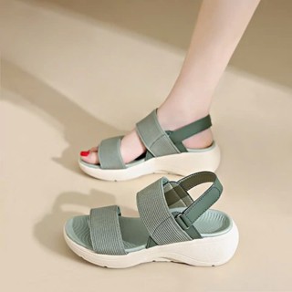 Dép Sandal Nữ Quai Ngang BA0014, Chất Vải Phối Da, Đế Cao Su, Siêu Nhẹ, Siêu Êm, Tăng Chiều Cao 5cm