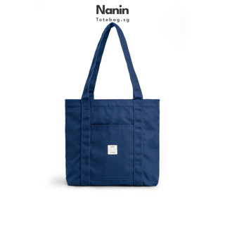 Túi vải bố canvas dày, đứng form vừa A4, có khoá kéo - Navy