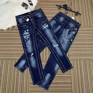  Quần jean bò nam biker Dsq2 dệt pha viền gân đôi đính 4 cúc wash rách xước vảy sơn QC3190 