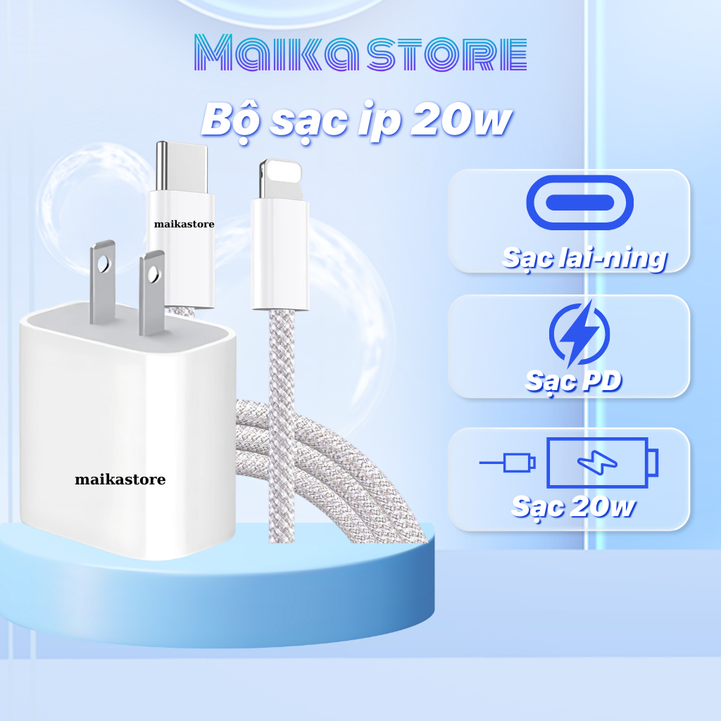 Bộ sạc nhanh ( Củ PD 20W + Cáp lai-ing) cho điện thoại Ip chất lượng cao bảo hành 6 tháng - carephones