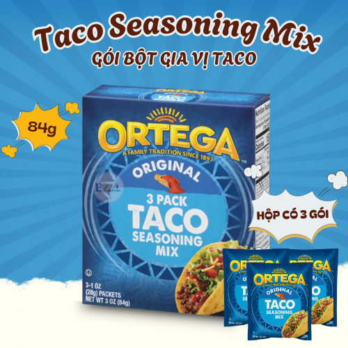 Gói Bột Gia vị Taco Seasoning Mix Ortega 84g (Hộp có 3 gói*28g) HSD: 12.2026