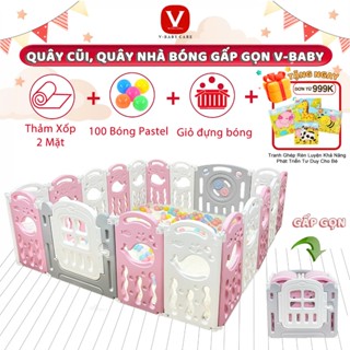 Quây Cũi Nhựa Gấp Gọn V-BABY Cho Bé Hình Con Cá 2025 - Kèm Quà Tặng