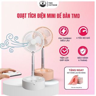 Quạt tích điện mini gấp gọn TMD -  Pin 10000mAh dùng tới 8 giờ, điều khiển từ xa tiện lợi BH 6 tháng