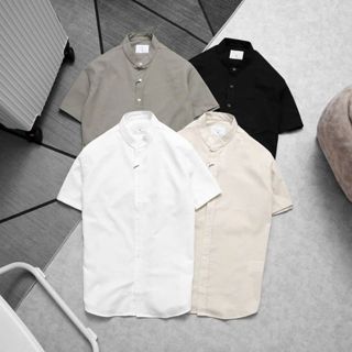 Áo Sơ Mi Nam H2T Vải Linen Cao Cấp Ngắn Tay Cổ Trụ Thoáng Mát - Phong Cách Công Sở Và Dạo Phố - 1851