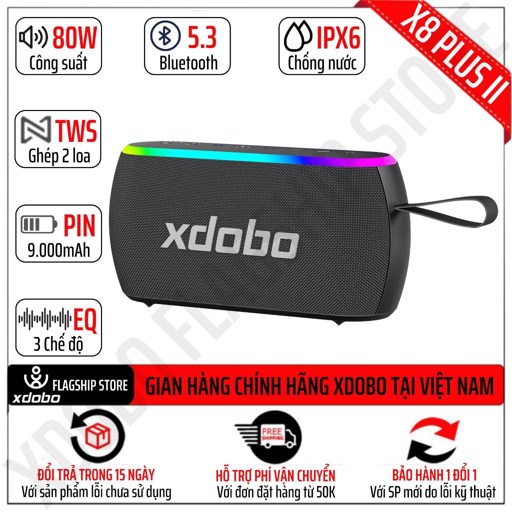 Loa Bluetooth Xdobo X8 Plus II 80W Siêu Trầm Led RGB Bản Nâng Cấp Của Xdobo Wake 1983 X7 X8 II X8 II