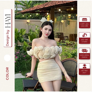 [HÀNG CHUẨN CÓ SẴN] Set Áo Đính Full Hoa Trễ Vai (CÓ HÌNH THẬT VÀ FBACK) Kèm Chân Váy Cạp Cao Ôm Body Cao Cấp Tiểu Thư