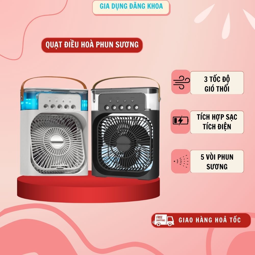 Quạt Điều Hòa Phun Sương Mini, Quạt Làm Mát Bằng Hơi Nước Để Bàn 3 Chế Độ bình chứa nước 600ml tích hợp đèn LED BH 12T