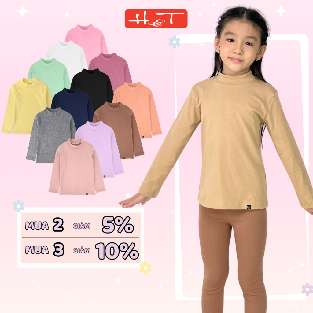 Áo giữ nhiệt bé trai, bé gái HTKIDS-áo cổ lọ 3 phân dáng basic chất rib cotton mềm mịn, co giãn có size 10-35kg-ATDBG013
