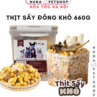 Hộp thịt sấy khô cao cấp Lishi mix hỗn hợp cho mèo - hỗn hợp đông khô cho chó mèo hộp 660g - Huna