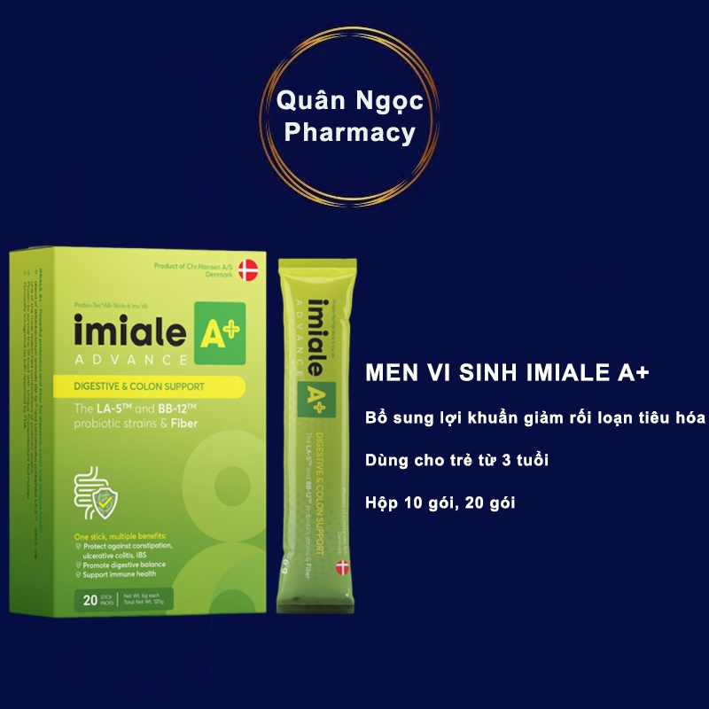 Lợi khuẩn sống, gắn đích IMIALE A+ Đan Mạch, hộp 10 gói hỗ trợ tiêu hóa, đại tràng, táo bón, tiêu ch
