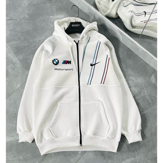 Áo Khoác Thể Thao B M W Club Nam Nữ Cao Cấp Có Mũ Trùm Màu Trắng Chất Thun Lạnh Mềm Mịn Poly 2 Da Áo Khoác Thu Đông