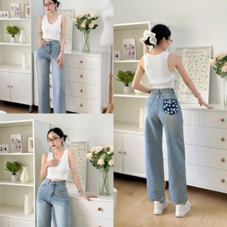   CAO < M58  QUẦN JEANS SUÔNG NỮ QUẦN BÒ SUÔNG DÀNH CHO NẤM LÙN IN NHIỀU TRÁI TIM MS 214 