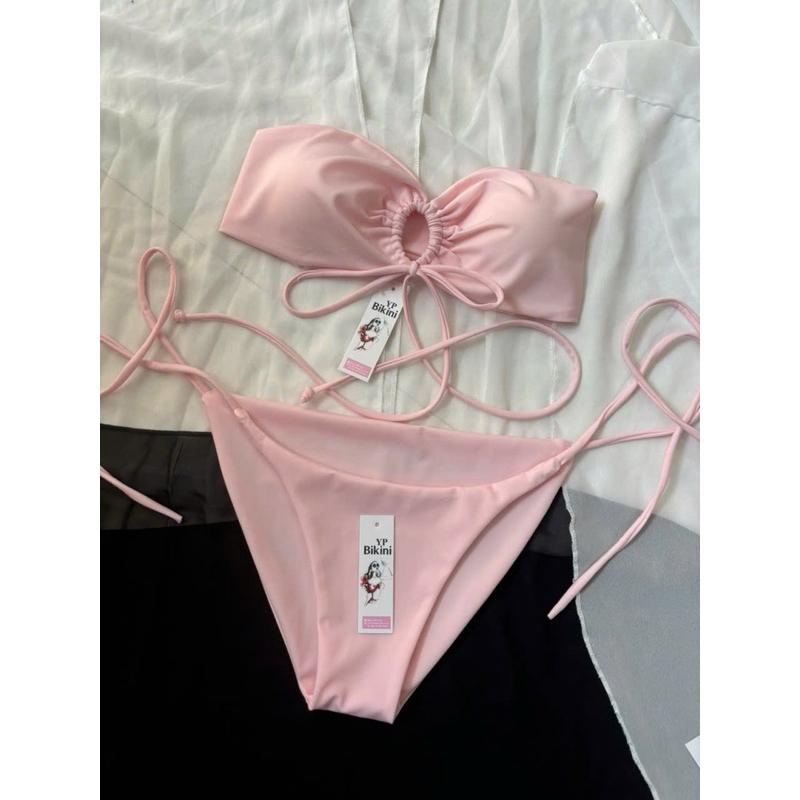 Bikni Đồ Bơi Nữ 2 Mảnh Hồng Áo bèo rút dây ( có sẵn) video+ hình thật | BigBuy360 - bigbuy360.vn