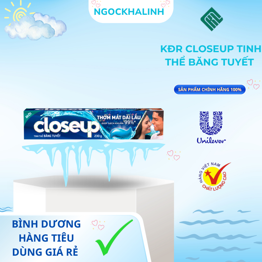 Kem đánh răng Closeup thơm mát tinh thể băng tuyết 180g