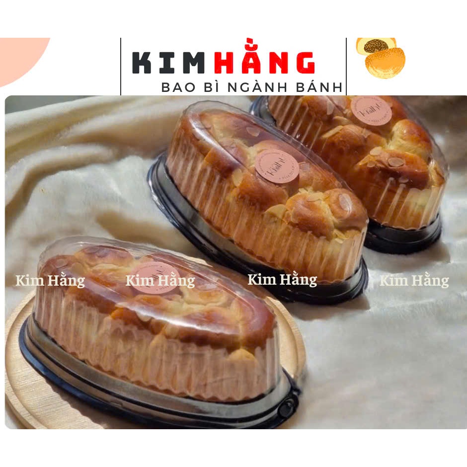 Hộp oval F70-VN , hộp oval đế đen đựng bánh mì hoa cúc , đựng bánh mì phô mai tan chảy , đựng flan g