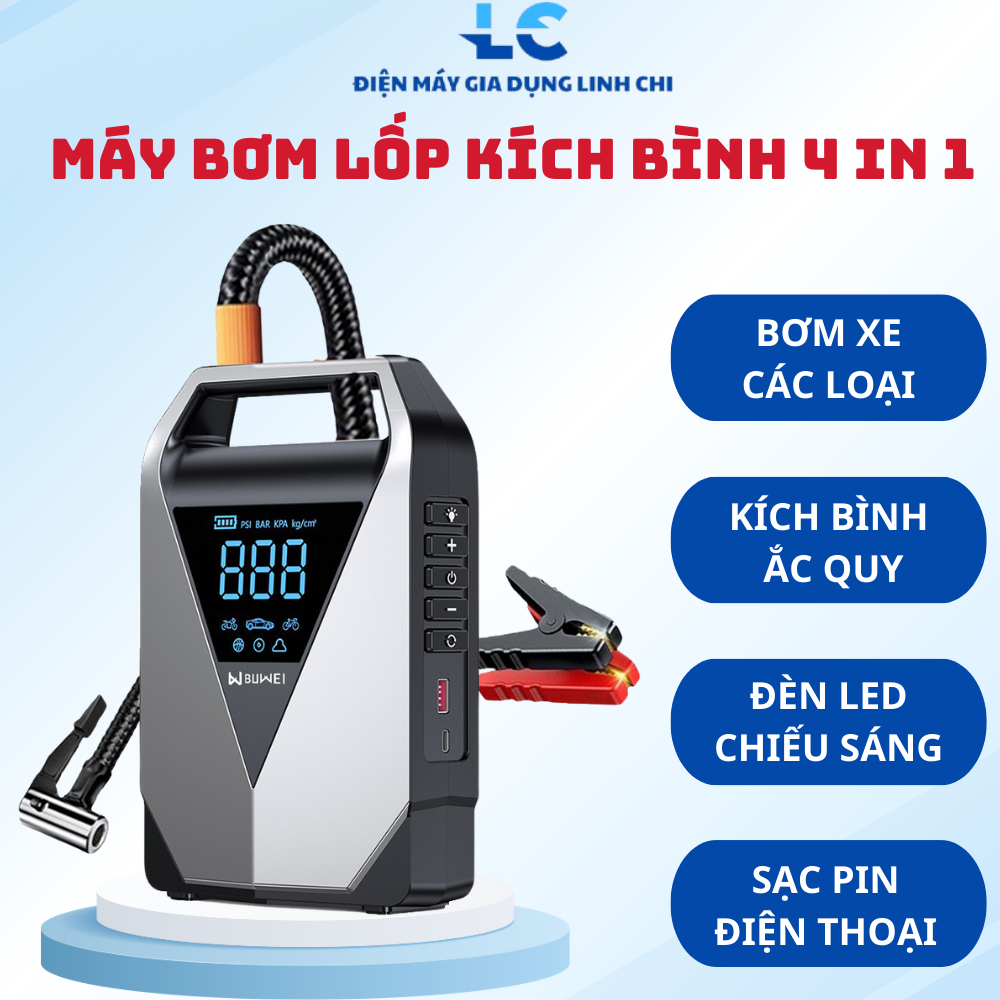  Máy Kích Bình Bơm Lốp BUWEI Bơm Lốp Kích Bình Ô Tô Đa Năng Bơm Lốp Không Dây Tự Động Bơm Lốp Kiêm Kích Bình 4 In 1 LD12 