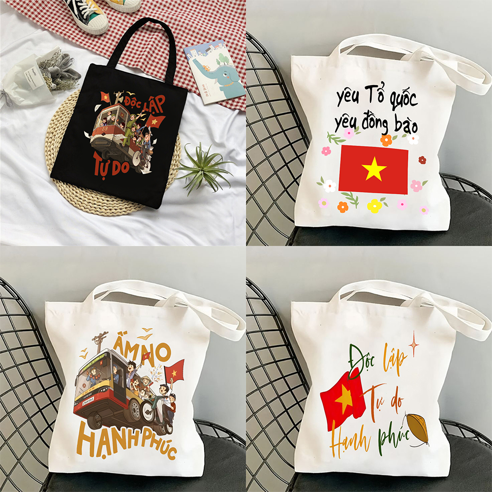Túi Tote canvas TÔI YÊU TỔ QUỐC VỆT NAM túi vải đeo vai có khóa kéo phong cách thời trang đựng đồ đi học - chơi tota082