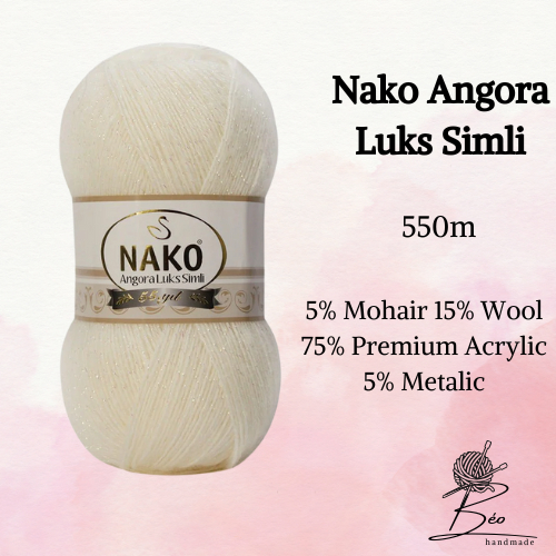 (HN) Cuộn len mohair pha kim tuyến Nako Angora Luks Simli