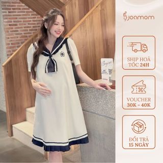  Váy Đầm Bầu Công Sở Dáng Suông Phối Cổ Nơ Trẻ Trung Thiết Kế Joamom JVB0067 