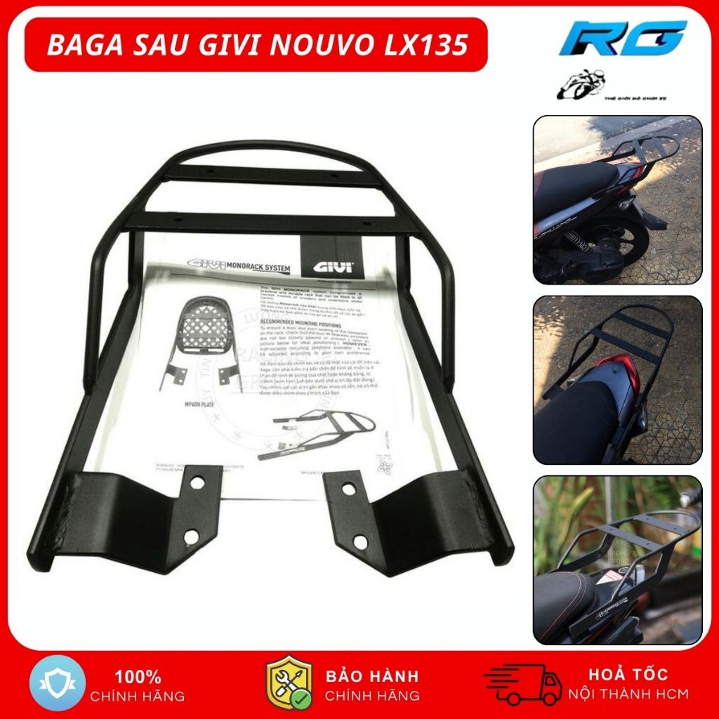Baga Sau Givi Nouvo LX135, Baga Xe Máy Nouvo LX135 Chính Hãng Sơn Tĩnh Điện Gắn Được Thùng Sau Givi