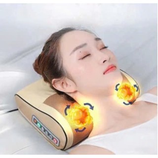 Gối Massage cổ vai gáy và chườm ấm hồng ngoại 20 bi  giúp giảm đau mệt mỏi, thư giản