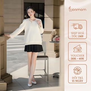 Áo Len Cotton Bầu Thu Đông Thiết Kế Joamom Dáng Suông Thêu Chữ Cách Điệu Công Sở Đi Chơi JAB0010