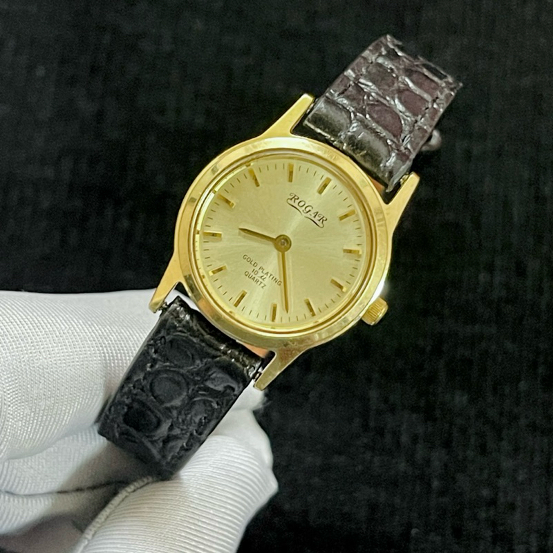 Đồng hồ nữ hiệu ROGAR Vintage kính saphia, vỏ bọc vàng 18K 24mm - Nhật Bản [Chính hãng/Nhật bãi].