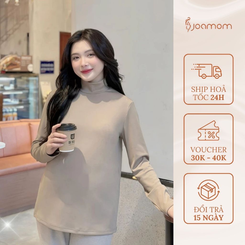 Áo Giữ Nhiệt Bầu Joamom Chất Thun Siêu Co Giãn Trơn Basic Dễ Phối Đồ Cổ Cao - AB144
