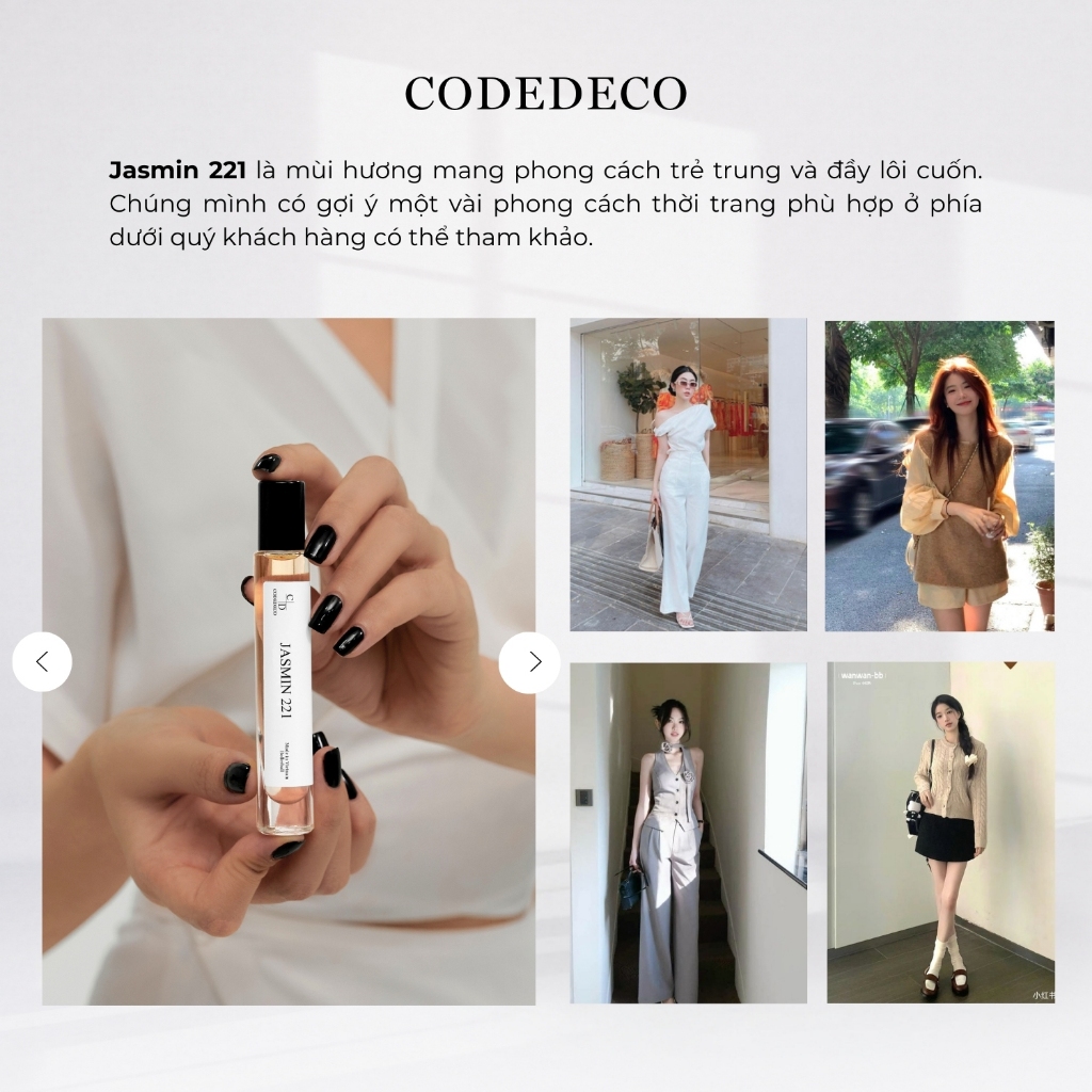 Tinh dầu thơm nữ CODEDECO Jasmin 221 10ml chai dạng lăn - Thanh lịch, Nhẹ nhàng, Sang trọng | BigBuy360 - bigbuy360.vn
