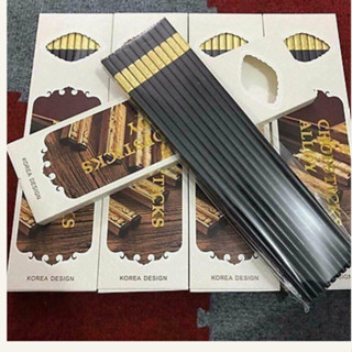 Đũa Mạ Vàng Hàn Quốc Nhựa Đen Nhật Cao Cấp Chống Trơn, Chống Mốc, Chịu Nhiệt ( 1 hộp 10 Đôi )