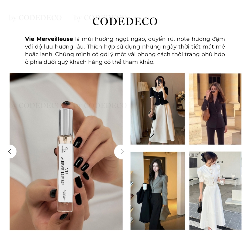 Tinh dầu thơm nữ CODEDECO Vie Merveilleuse 10ml dạng xịt - Nhẹ nhàng, Tinh tế, Ngọt ngào | BigBuy360 - bigbuy360.vn