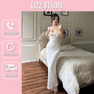 Lunas Dress M534  Đầm lụa dáng dài gợi cảm quấn ngực dây đeo vai đôi hở lưng cổ chữ V váy ôm nữ sang chảnh | LIZZ.STUDIO