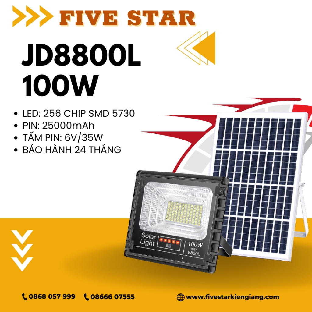 Đèn năng lượng mặt trời chính hãng Jindian JD 8800L - 100W