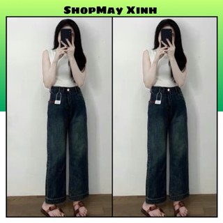 Quần bò jeans nữ ống đứng quần bò denim ống rộng suông cạp cao hách dáng