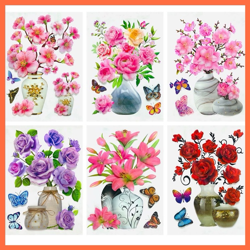 combo 3 tranh-5 tranh. Bình hoa dán tường hoa nổi 3D siêu xinh,sẵn keo dán(màu khác nhau ngẫu nhiên)