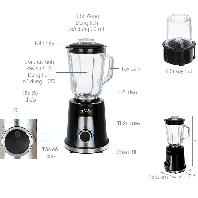 (PHỤ KIỆN MÁY XAY SINH TỐ) CỐI , LY THỦY TINH MÁY XAY SINH TỐ AVA NK - B148
